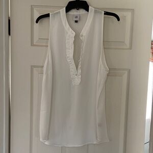CAbi White Ruffle V-Neck Blouse